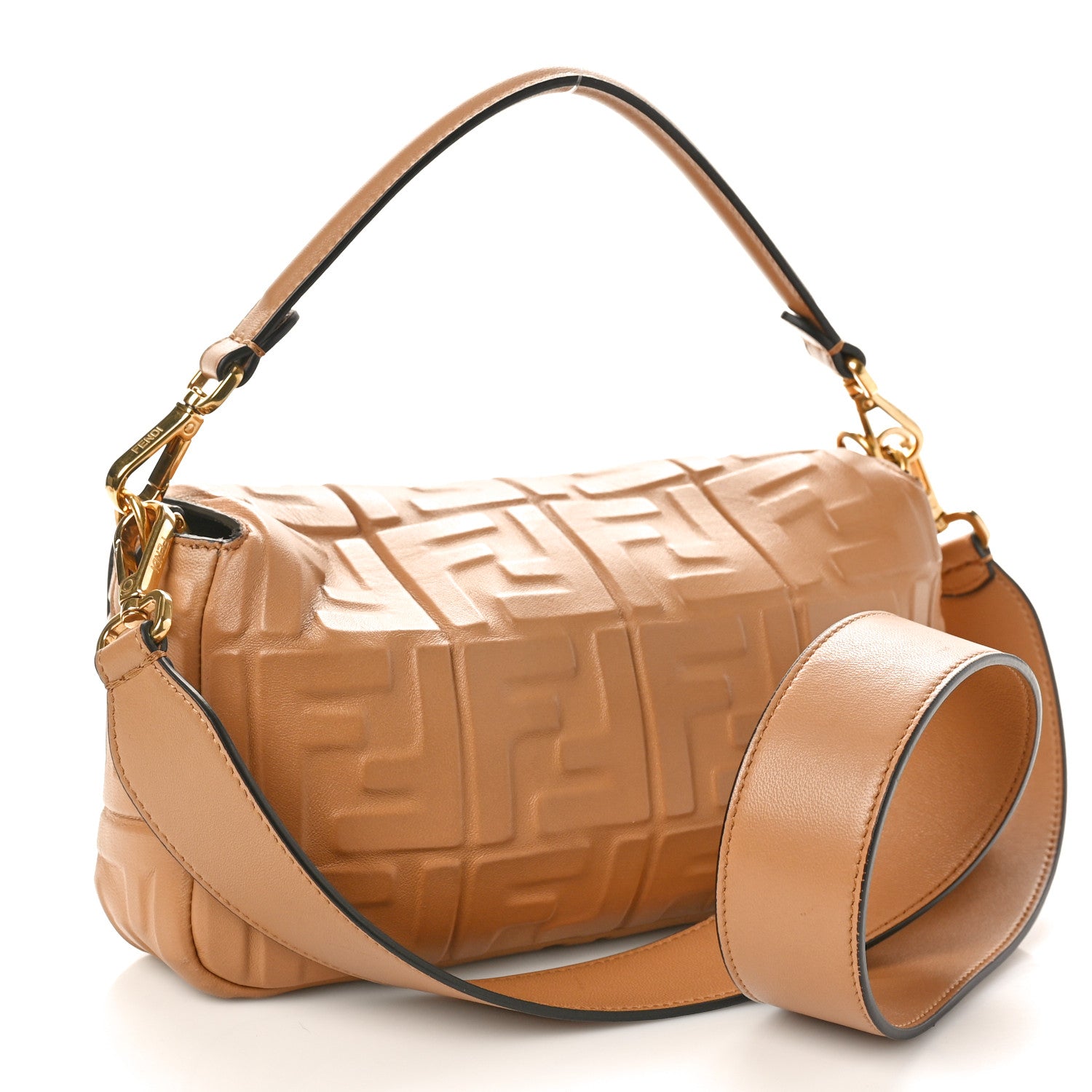 Fendi Nappa FF 1974 Embossed Baguette Miele Scuro 2 of 9
