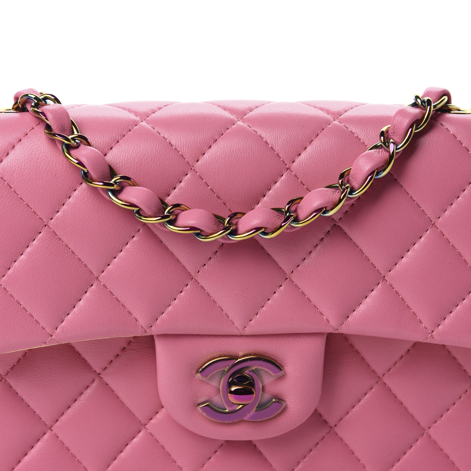 Chanel Lambskin Quilted Mini Rectangular Flap Pink Yellow 10 of 10