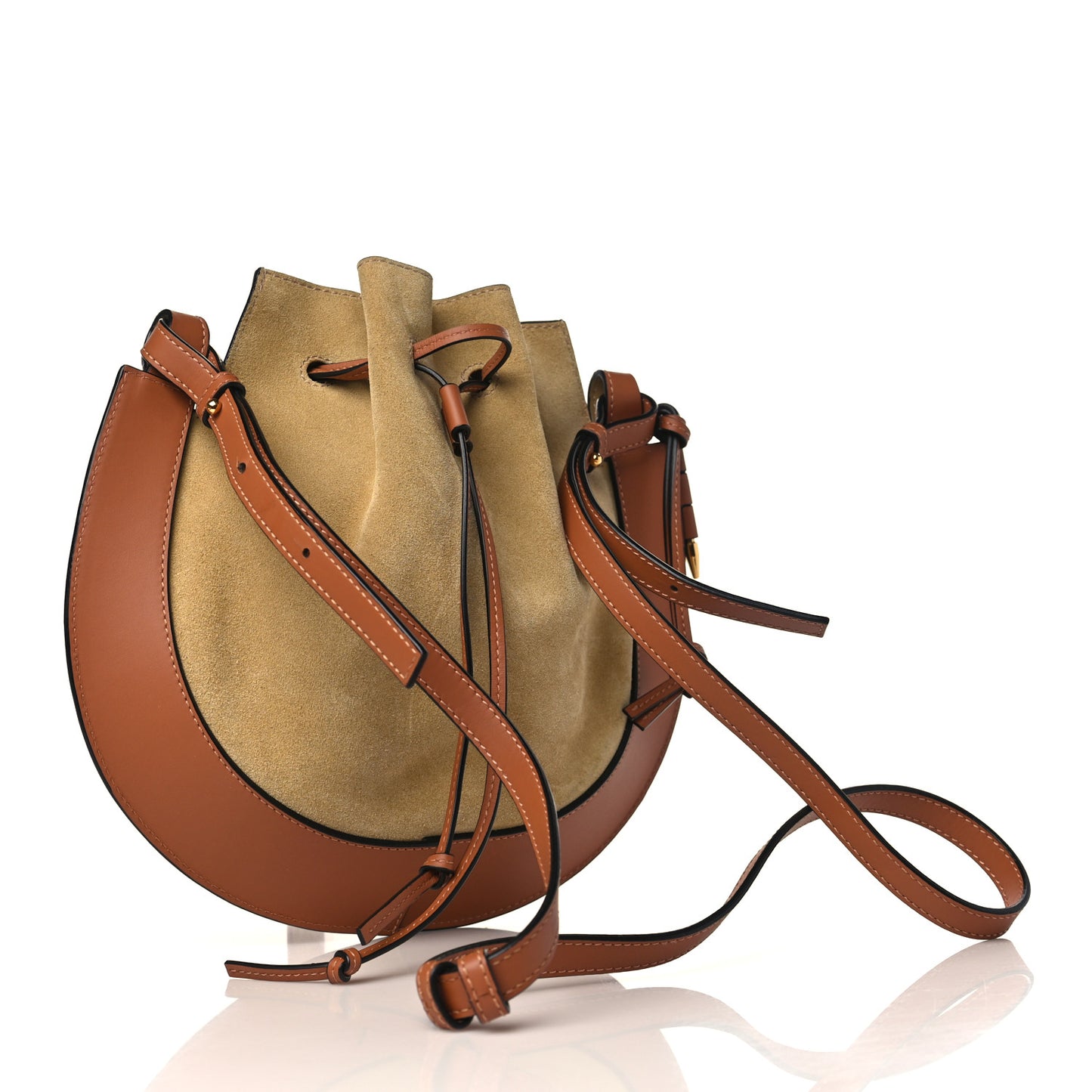 Suede Nappa Small Horseshoe Bag Beige Tan