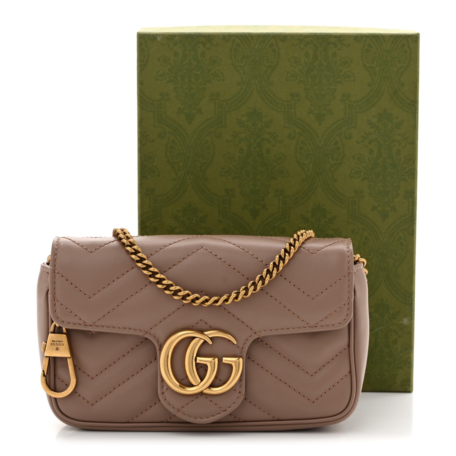 Gucci Calfskin Matelasse Super Mini GG Marmont Shoulder Bag Porcelain Rose 12 of 12