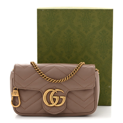 Gucci Calfskin Matelasse Super Mini GG Marmont Shoulder Bag Porcelain Rose 12 of 12