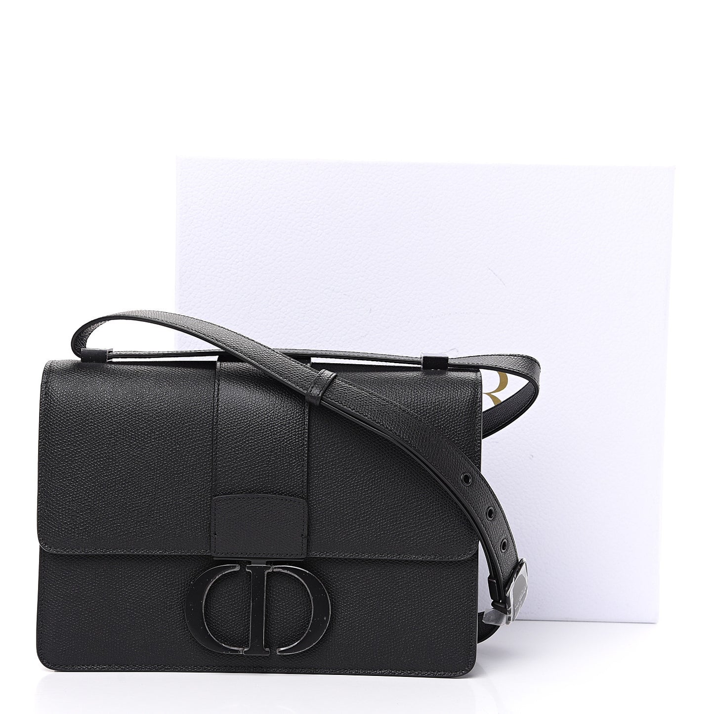 Ultra Matte Grained Calfskin 30 Montaigne Flap Bag Black