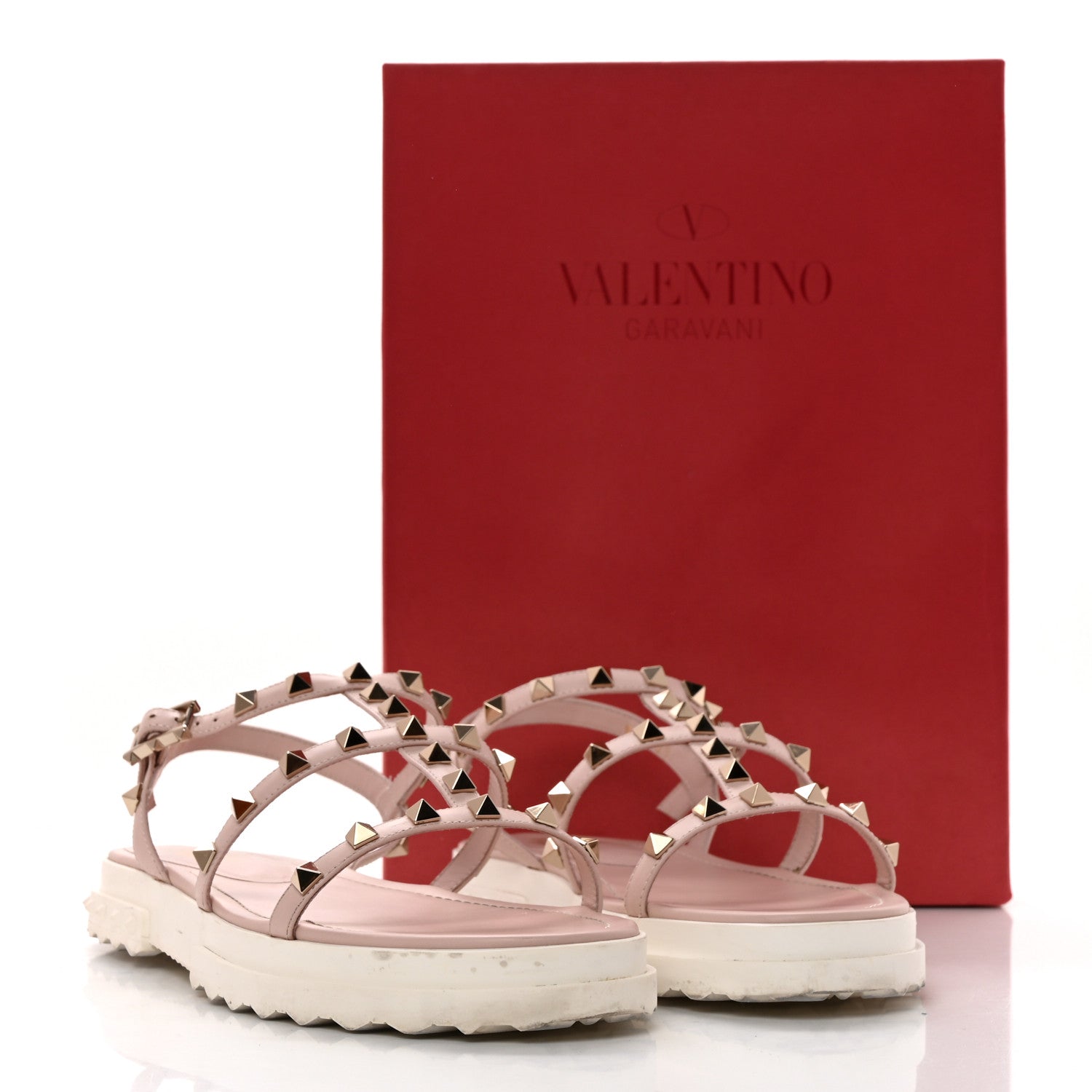 Valentino Garavani Calfskin Bedrock Rockstud Ankle Flat Sandals 39 Water Rose 11 of 11