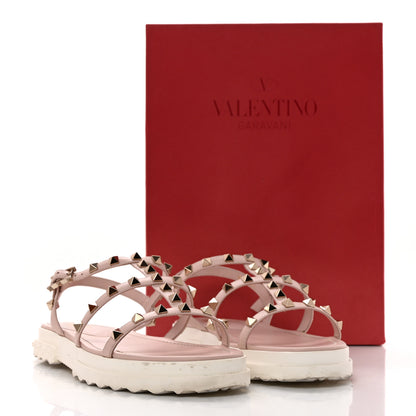 Valentino Garavani Calfskin Bedrock Rockstud Ankle Flat Sandals 39 Water Rose 11 of 11