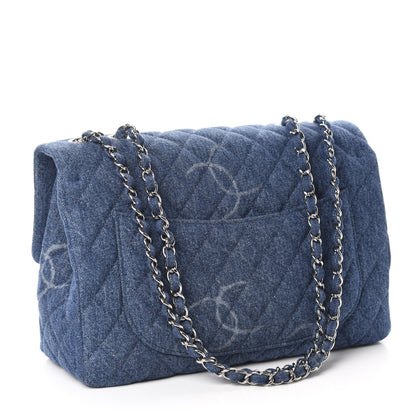 Chanel Denim Quilted CC Print Jumbo Single Flap Blue 3 of 11