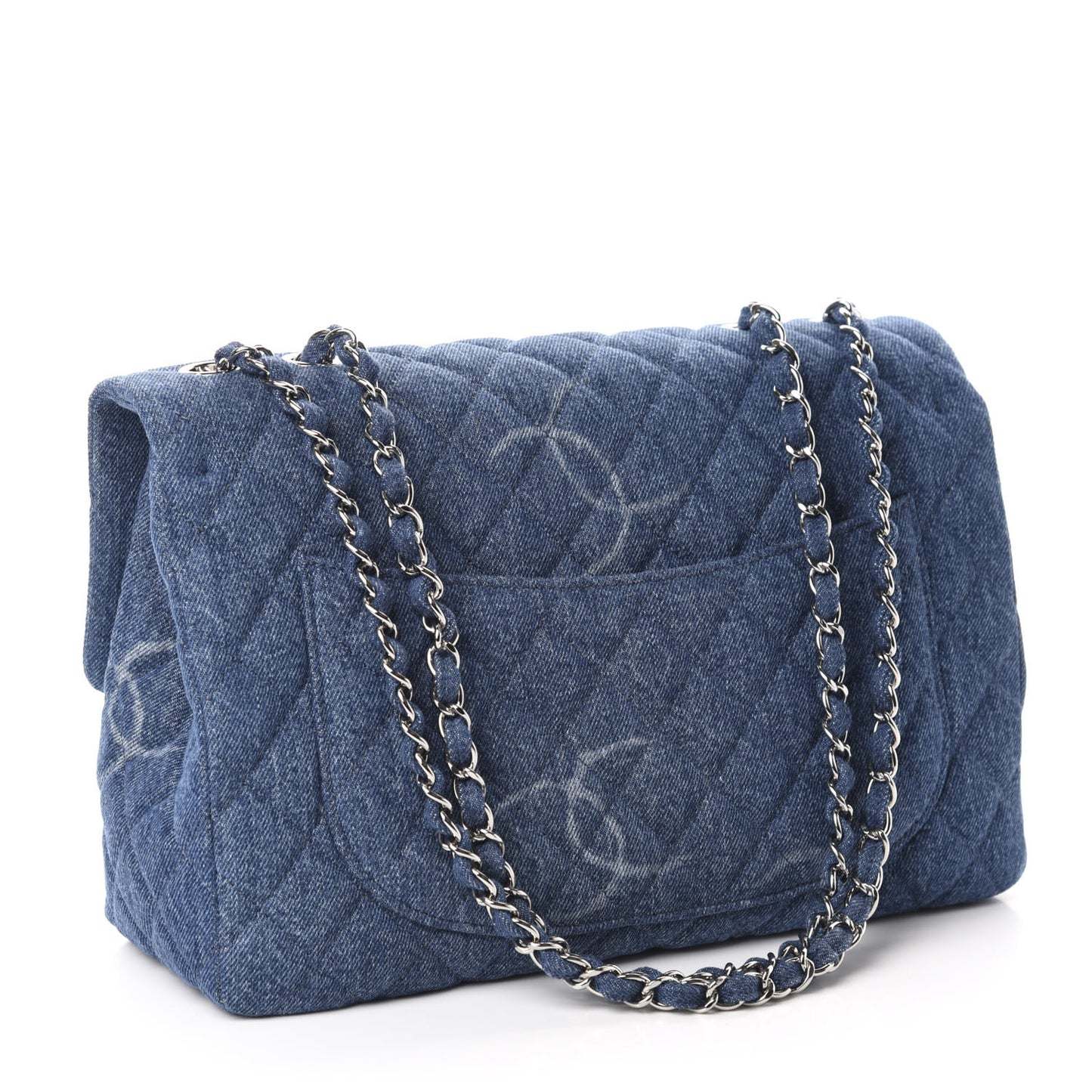 Denim Quilted CC Print Jumbo Single Flap Blue