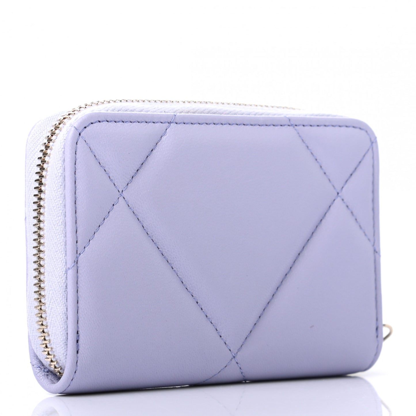 Lambskin Quilted Chanel 19 Zip Around Coin Purse Wallet Light Purple