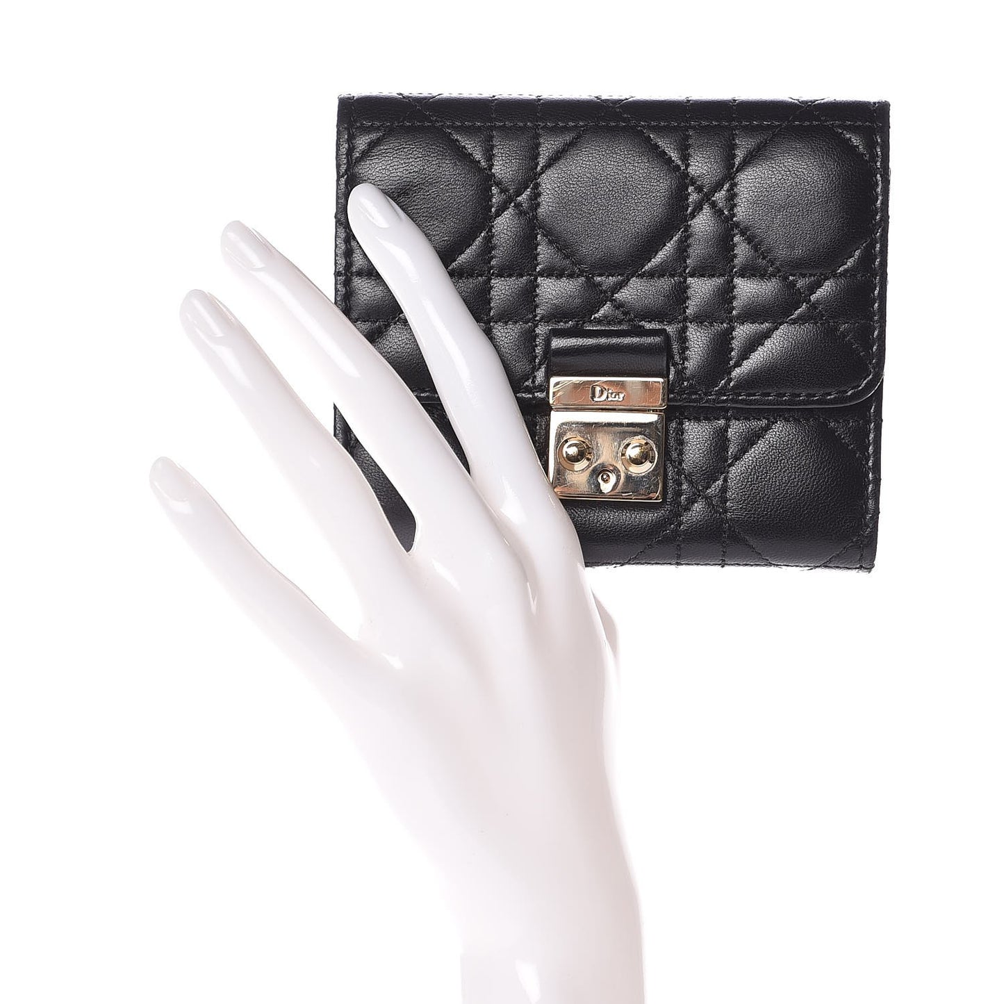 Lambskin Cannage Miss Dior Promenade Compact Wallet Black