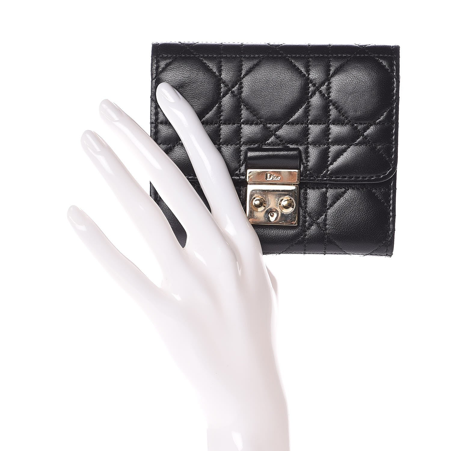 Christian Dior Lambskin Cannage Miss Dior Promenade Compact Wallet Black 2 of 7