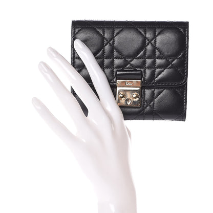Christian Dior Lambskin Cannage Miss Dior Promenade Compact Wallet Black 2 of 7