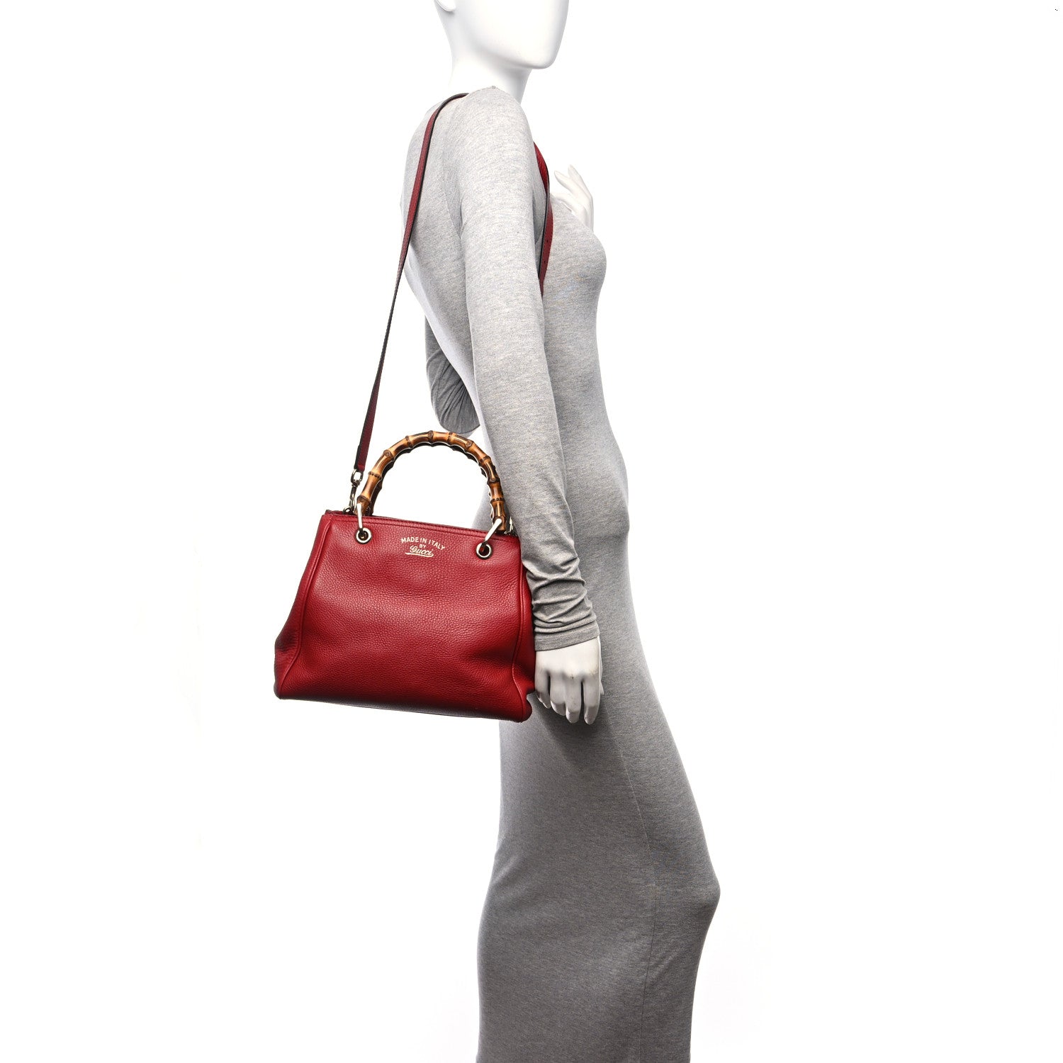 Gucci Calfskin Small Bamboo Shopper Tote Red 2 of 15