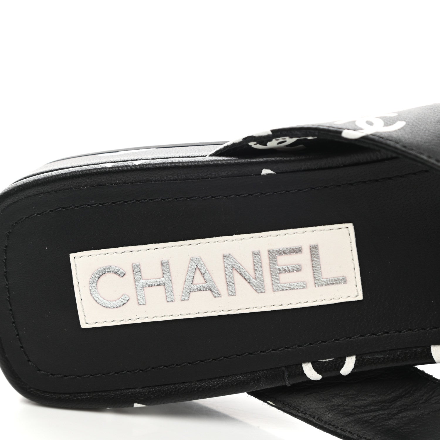 Chanel Lambskin Printed CC Thong Sandals 40 Black White 6 of 8
