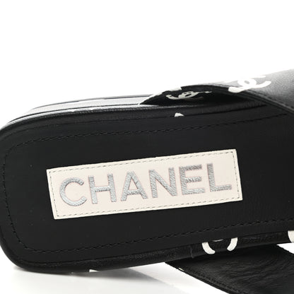 Chanel Lambskin Printed CC Thong Sandals 40 Black White 6 of 8