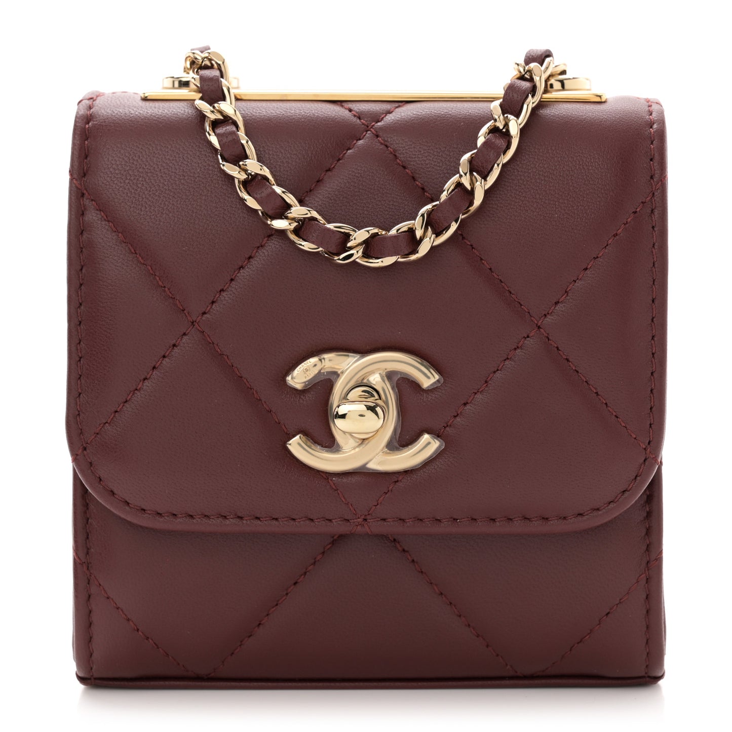Lambskin Quilted Mini Trendy CC Clutch With Chain Burgundy