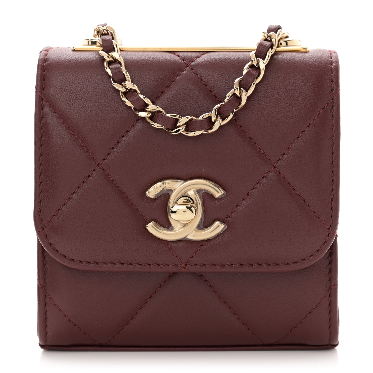 Chanel Lambskin Quilted Mini Trendy CC Clutch With Chain Burgundy 1 of 12