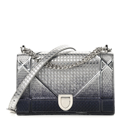 Christian Dior Metallic Patent Micro-Cannage Gradient Medium Diorama Flap Bag Silver Blue 1 of 8