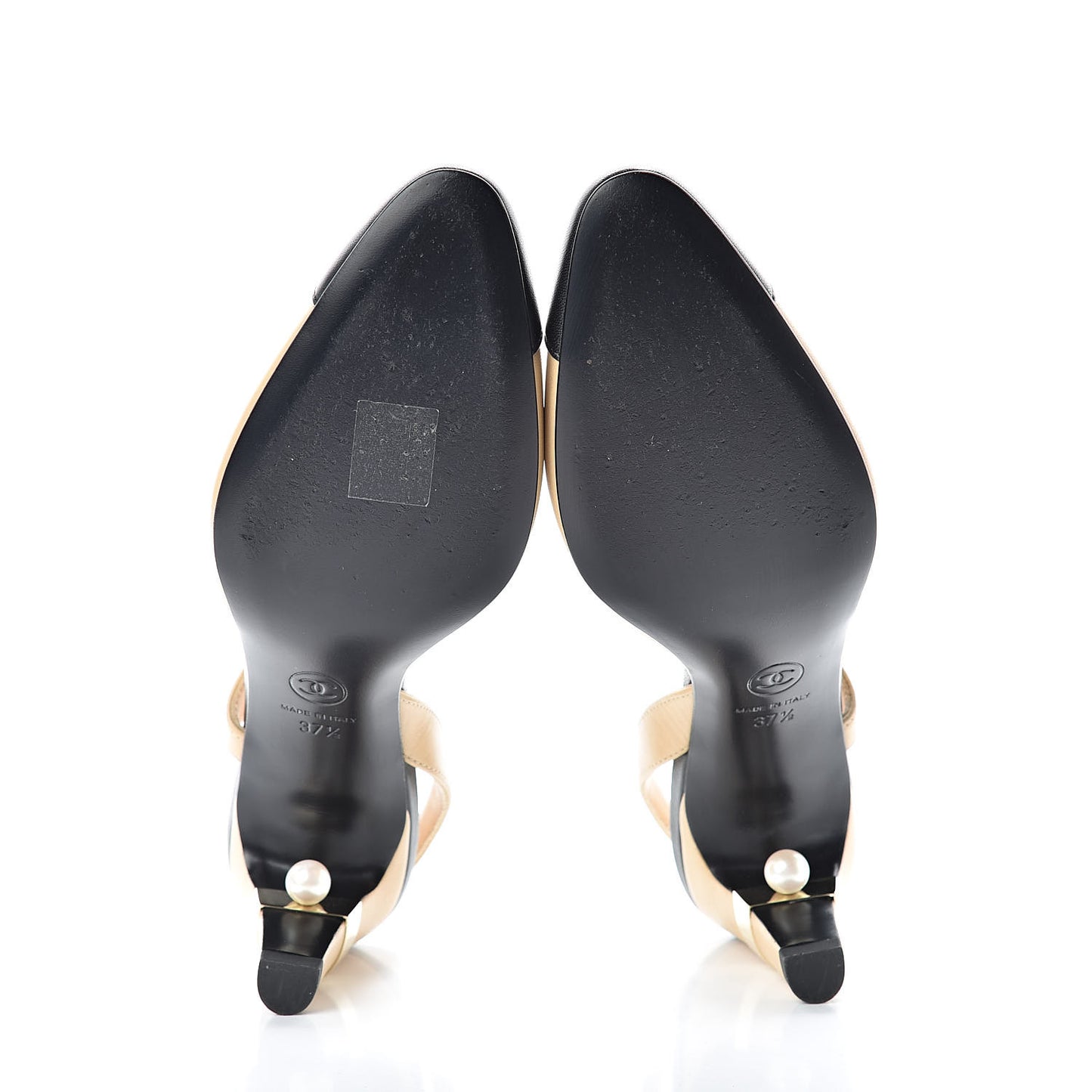 Lambskin Cap Toe CC Slingback Pumps 37.5 Beige Black