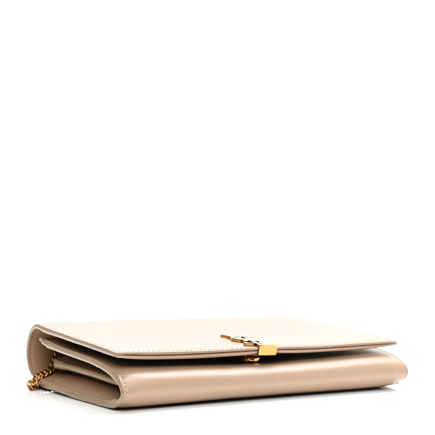 Glossy Calfskin Monogram Chain Wallet Dark Beige