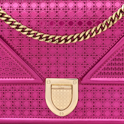 Christian Dior Metallic Patent Micro-Cannage Diorama Wallet on Chain Pouch Fuchsia 8 of 10