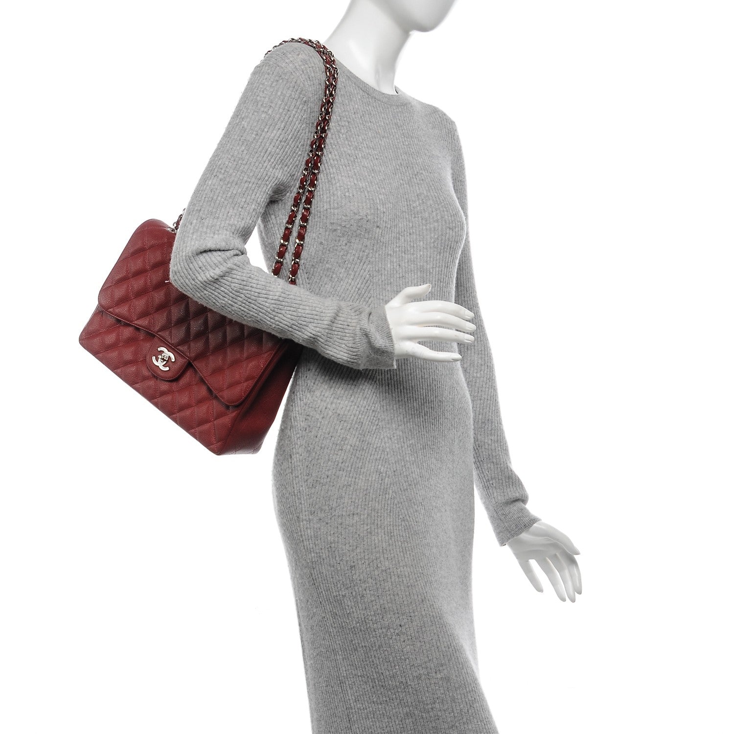 Chanel Caviar Quilted Jumbo Single Flap Dark Red 2 of 9