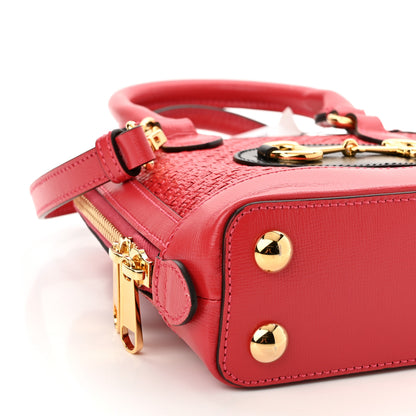 Gucci Straw Azalea Calfskin Woven Mini Horsebit 1955 Top Handle Bag Coral Wave Black 9 of 10