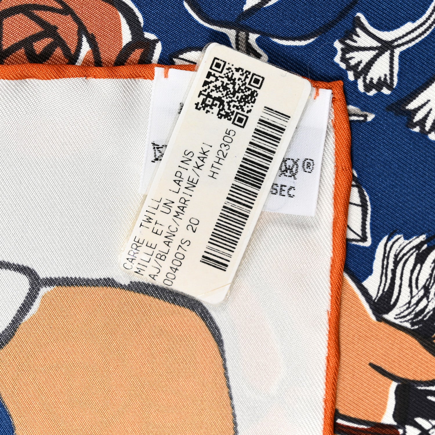 Hermes Silk Mille Et Un Lapins Scarf 90 White Marine Kaki 3 of 5