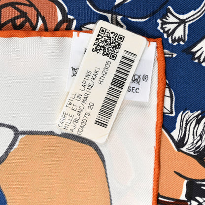 Hermes Silk Mille Et Un Lapins Scarf 90 White Marine Kaki 3 of 5