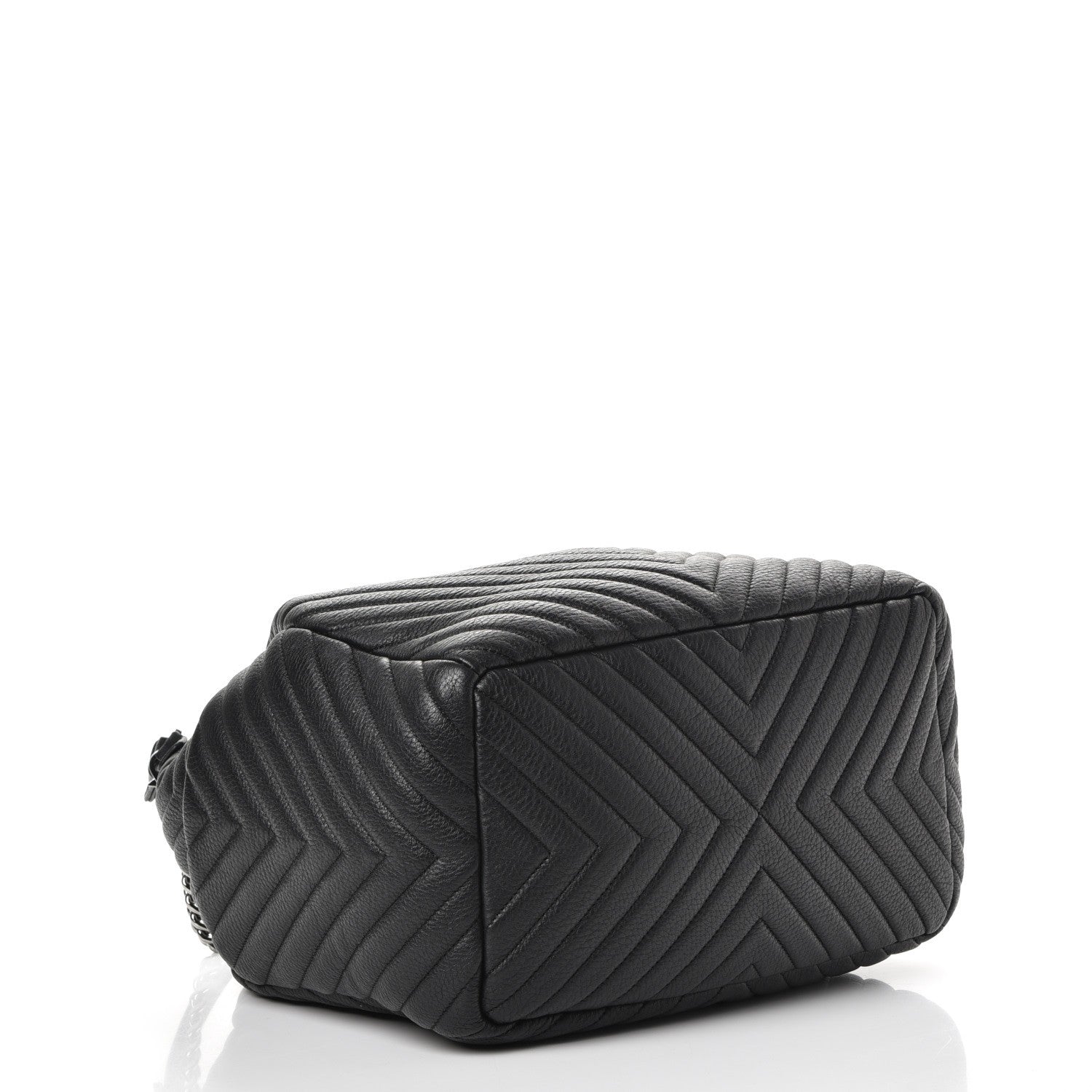 Chanel Deerskin Chevron Large CC Chain Bucket Drawstring Bag Black 4 of 8