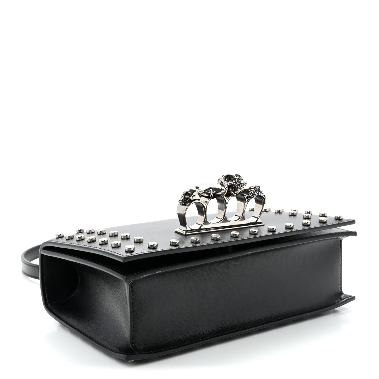Calfskin Studded Jeweled Knuckle Satchel Black