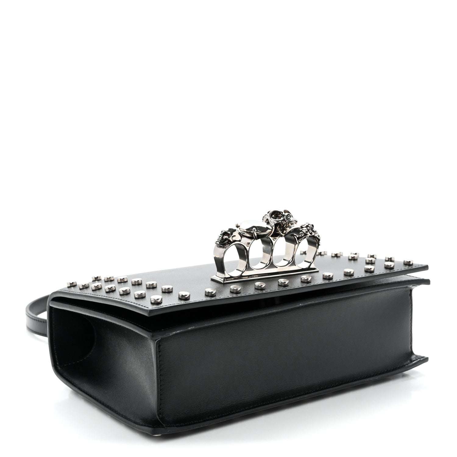 Alexander McQueen Calfskin Studded Jeweled Knuckle Satchel Black 4 of 9