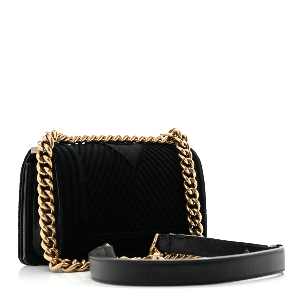 Chanel Velvet Chevron Quilted Small Boy Flap Black 3 of 13