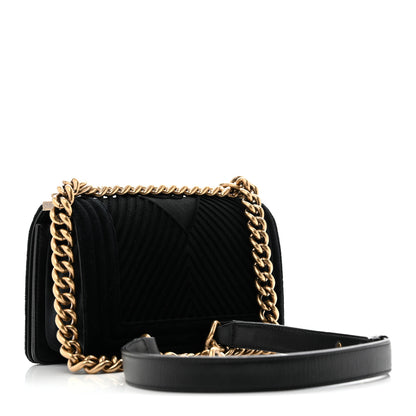 Chanel Velvet Chevron Quilted Small Boy Flap Black 3 of 13