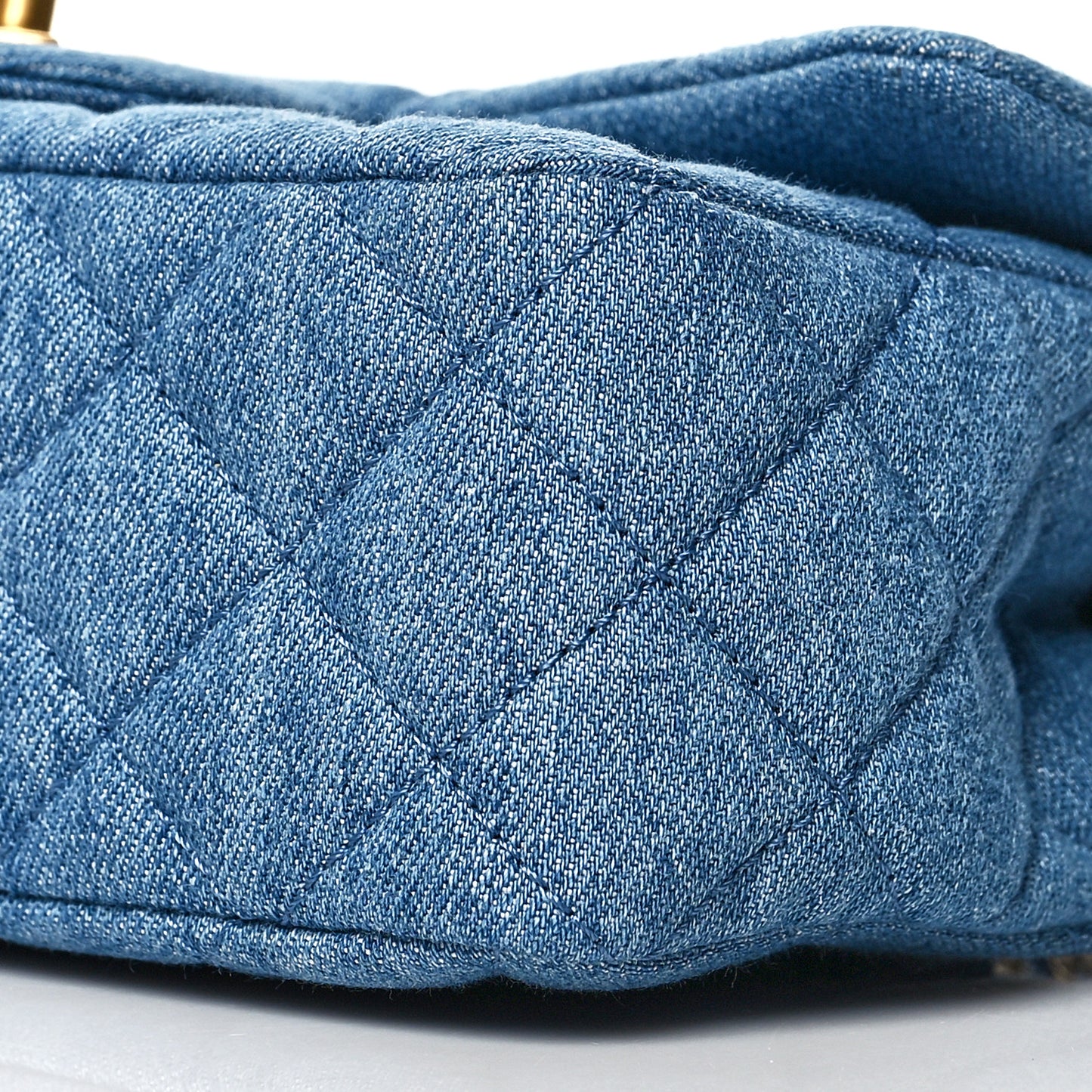 Denim Quilted Mini Pearl Crush Rectangular Flap Blue