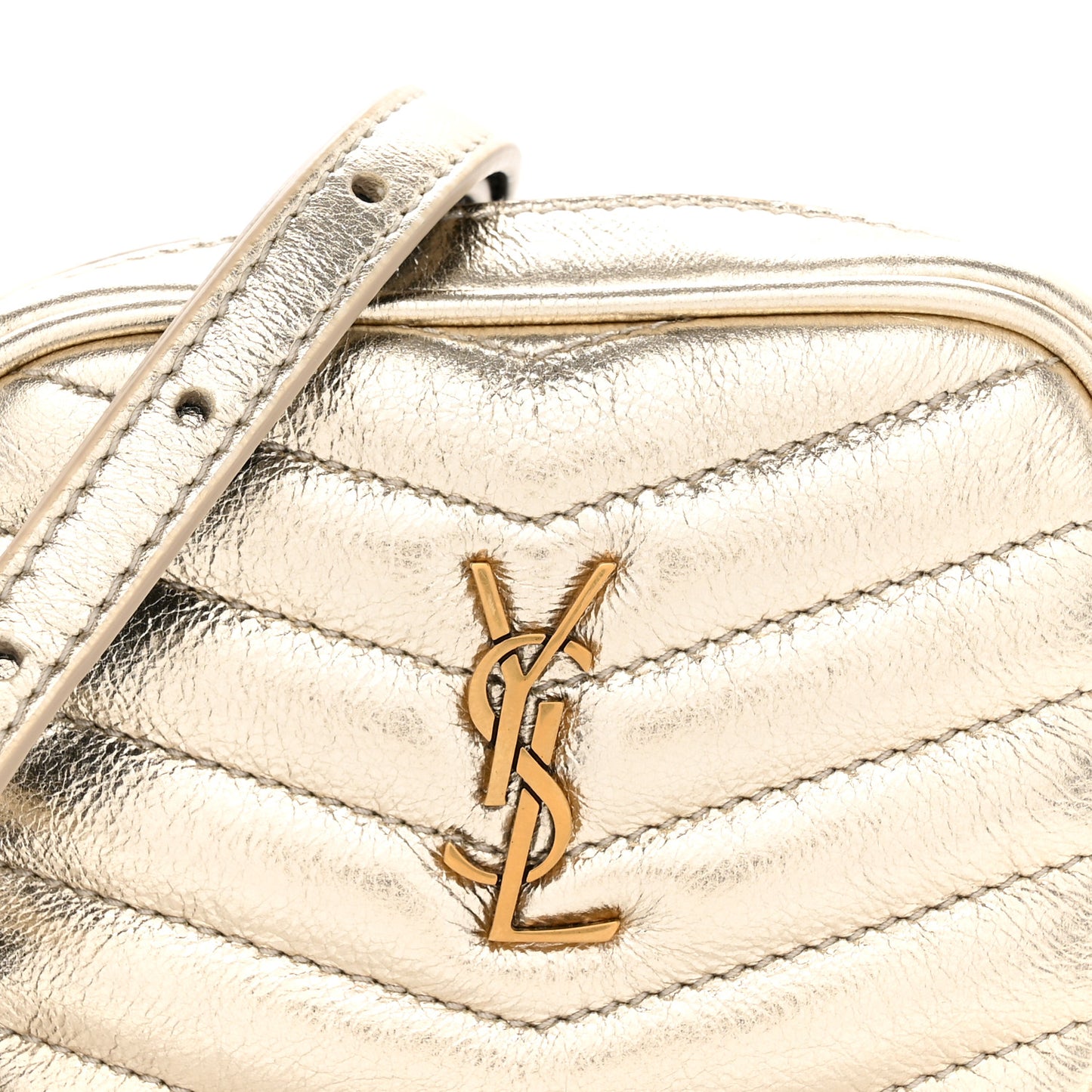 Metallic Calfskin Matelasse Chevron Monogram Baby Lou Camera Bag Platino