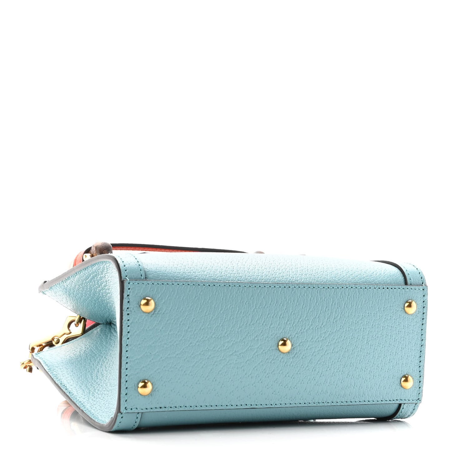 Textured Dollar Calfskin Web Mini Diana Tote Bag Dusty Azure Deep Orange