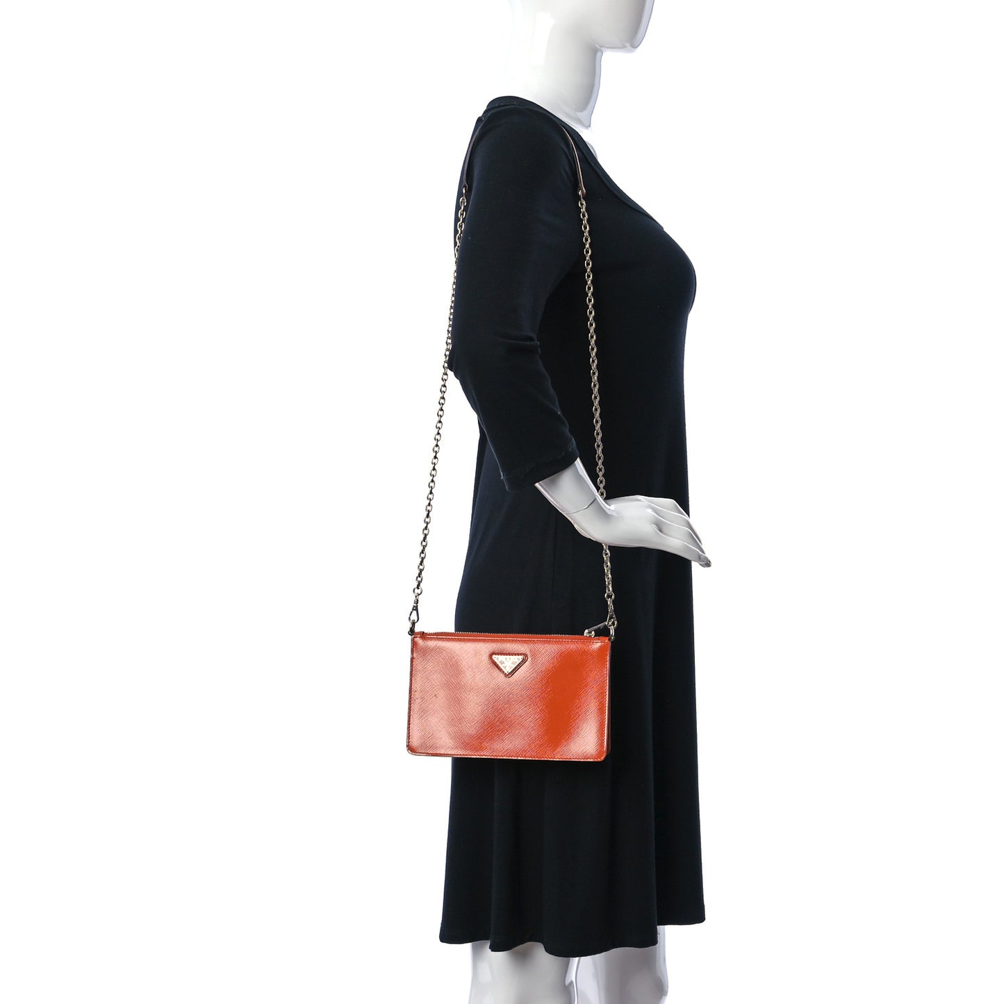 Saffiano Vernice Chain Crossbody Bag Papaya