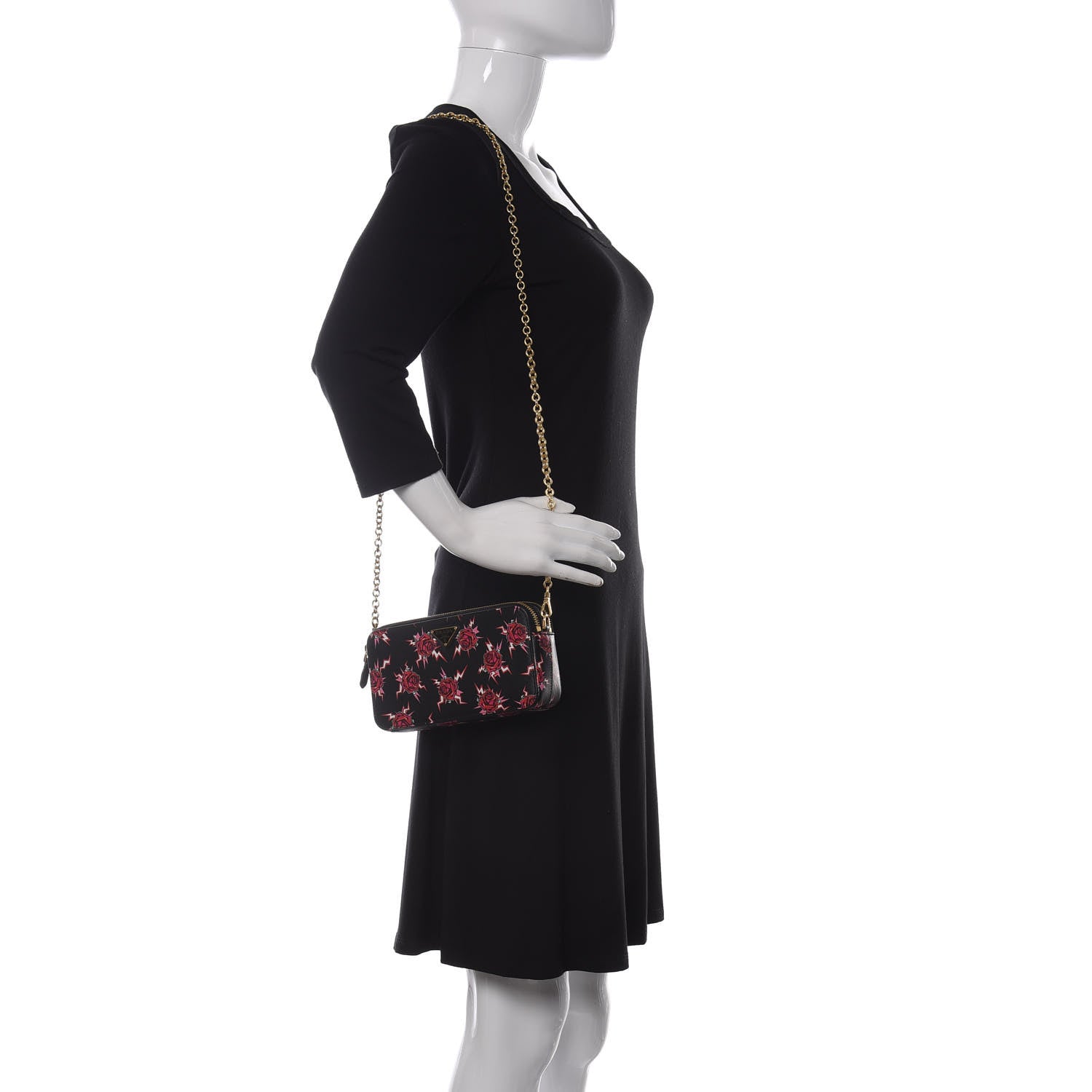Prada X UNIVERSAL STUDIOS Saffiano Frankenstein Rose Mini Double Zip Chain Crossbody Bag Lacca 2 of 11