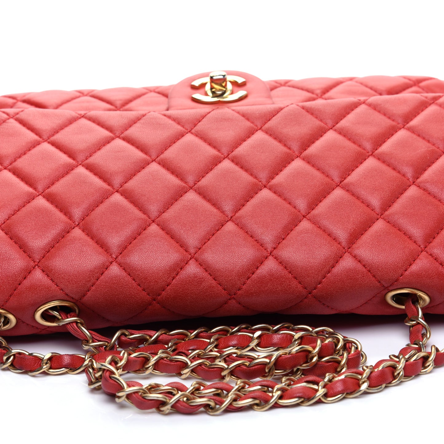 Lambskin Quilted Large Now and Forever Flap Red