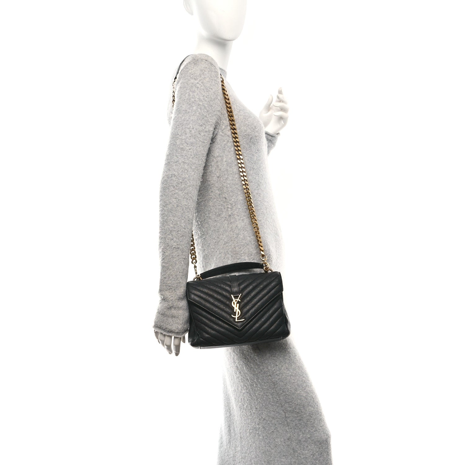 Saint Laurent Sheepskin Matelasse Chevron Monogram Medium College Bag Black 2 of 11