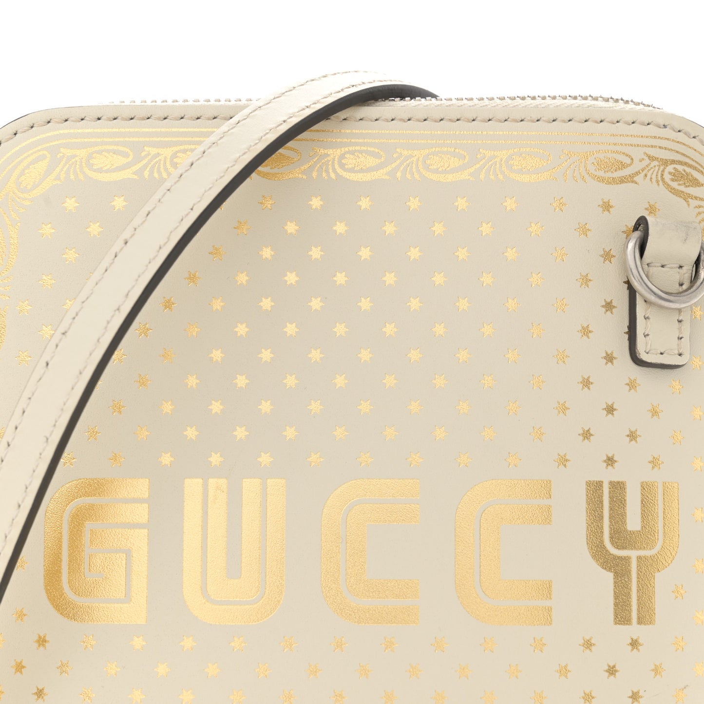 X SEGA Calfskin GUCCY Stars Mini Dome Shoulder Bag Mystic White Gold
