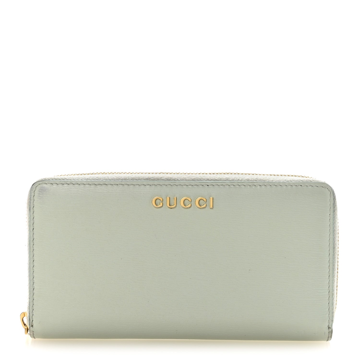 Gucci Textured Calfskin Gucci Script Zip Around Wallet Light Blue 1 of 6