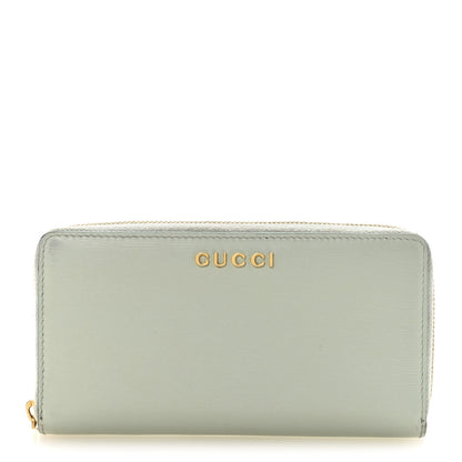 Gucci Textured Calfskin Gucci Script Zip Around Wallet Light Blue 1 of 6
