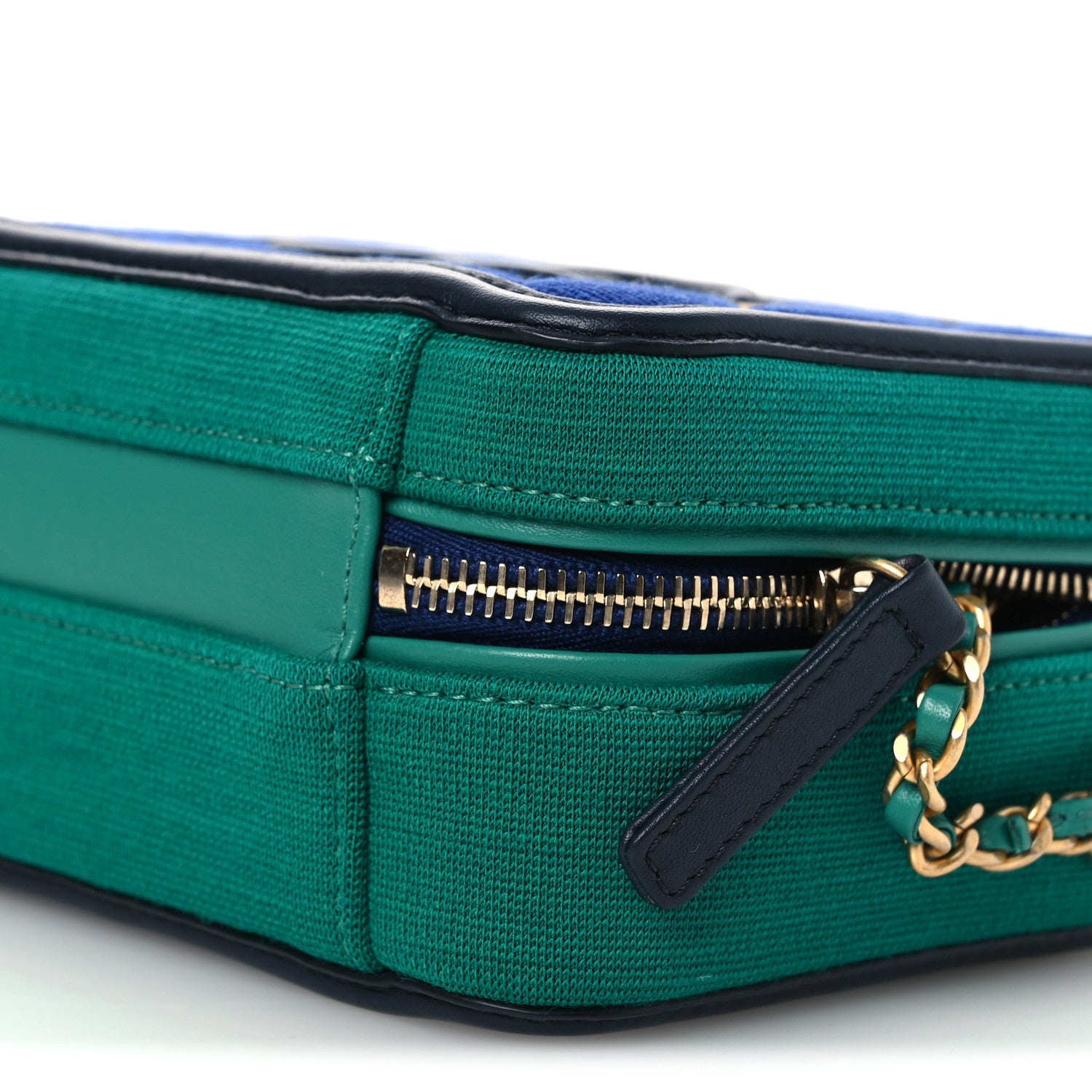 Chanel Jersey Quilted Small CC Filigree Vanity Case Blue Green 10 of 10