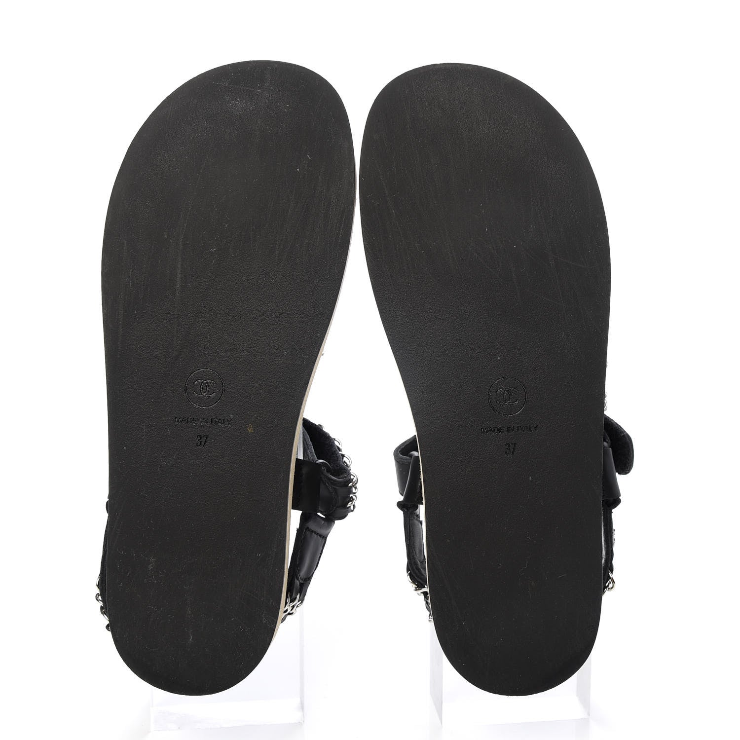 Chanel Lambskin Chain Sandals 37 Black 5 of 9