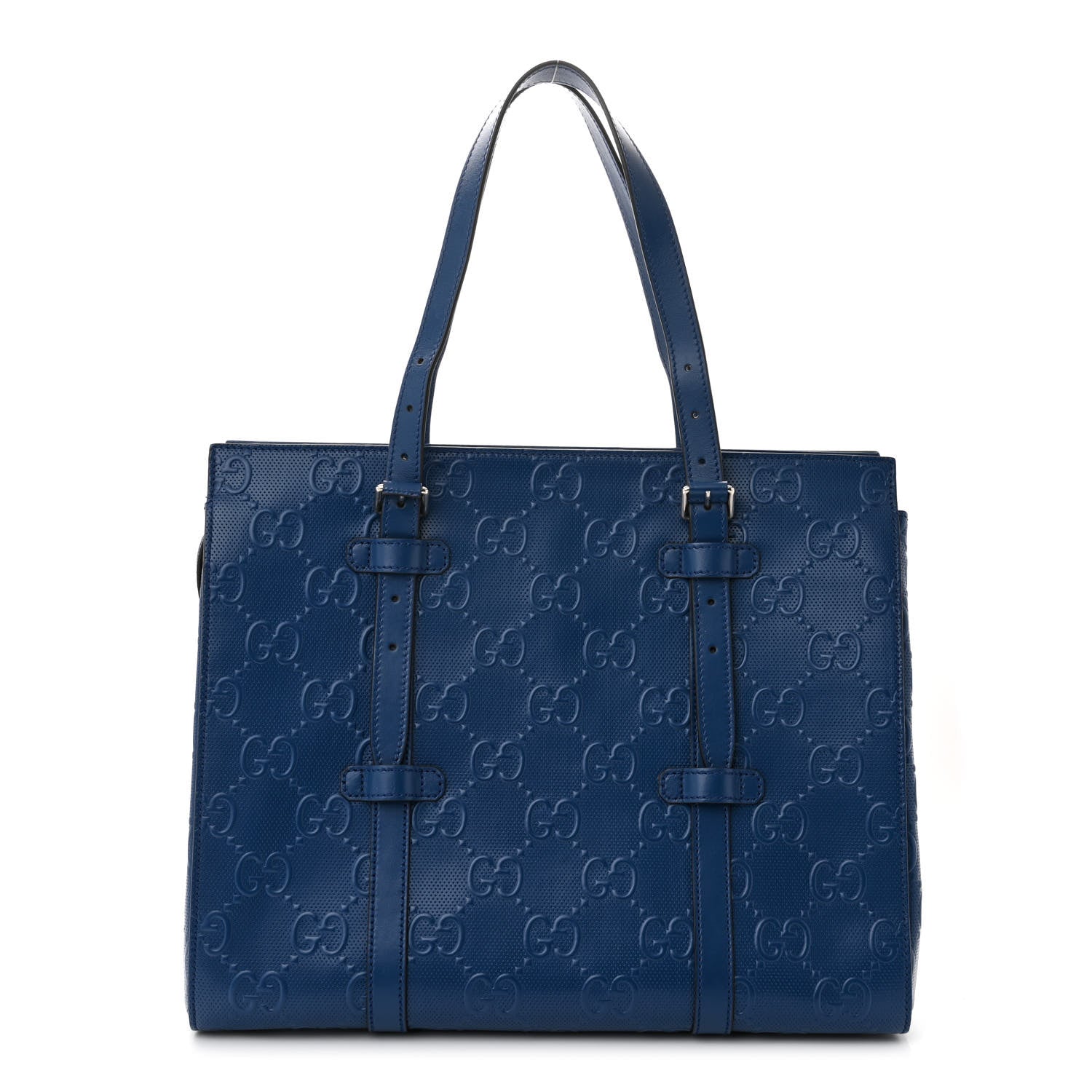 Gucci Calfskin GG Tennis Embossed Tote Bag Intense Metal Blue 1 of 11