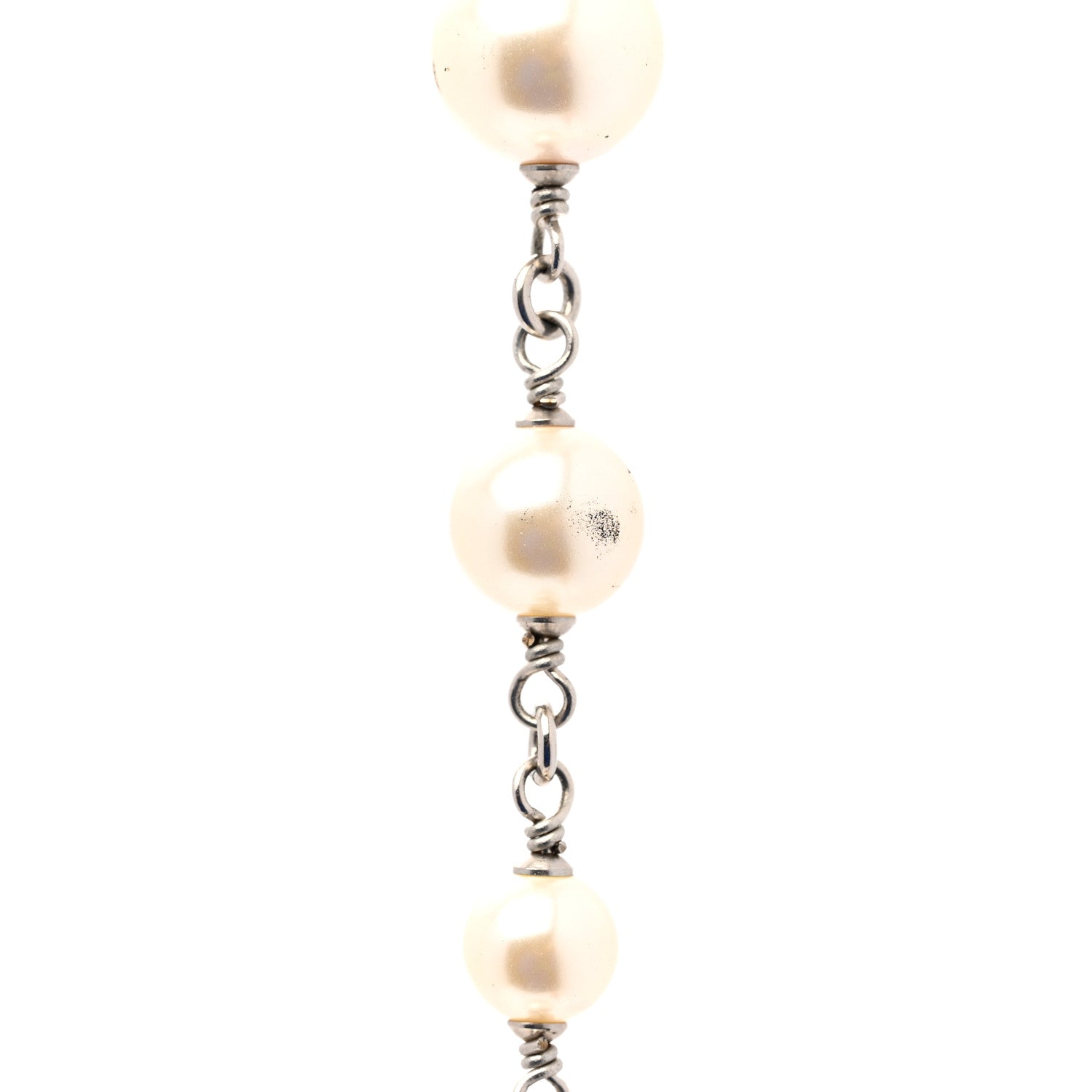 Chanel Graduated Pearl Crystal CC Long Necklace Silver 6 of 7