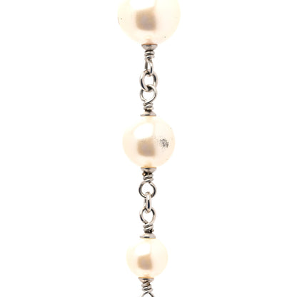 Chanel Graduated Pearl Crystal CC Long Necklace Silver 6 of 7
