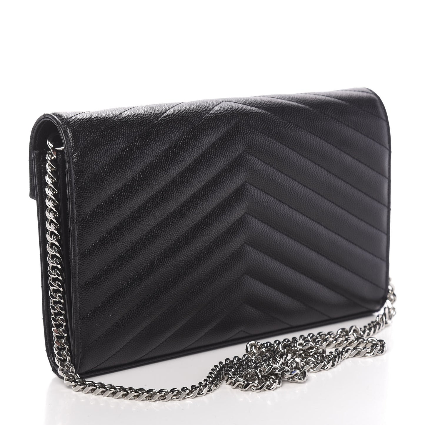 Grain De Poudre Matelasse Chevron Monogram Chain Wallet Black