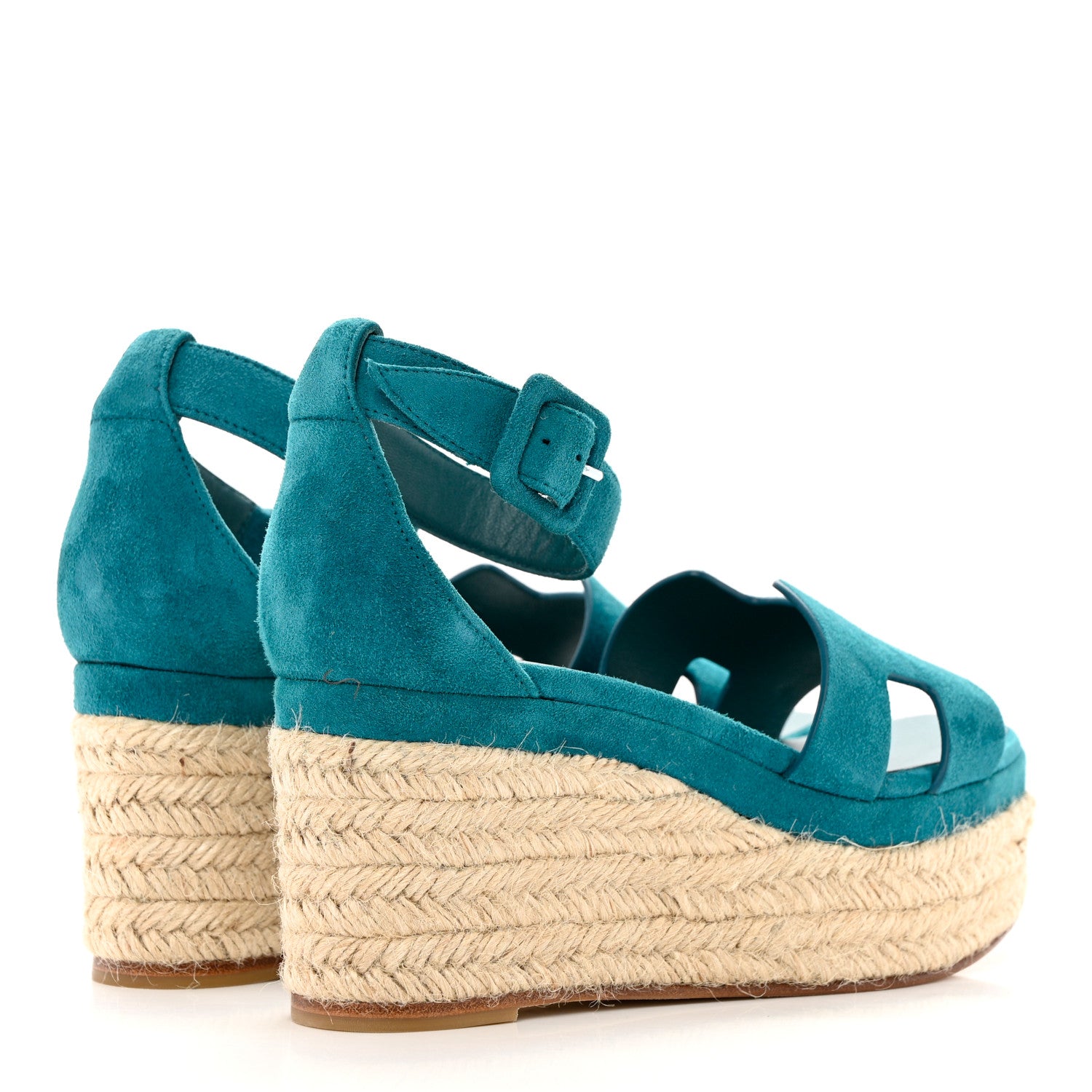 Hermes Suede Goatskin Elda Espadrille Wedge Sandals 36 Vert Oxford 4 of 17