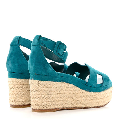 Hermes Suede Goatskin Elda Espadrille Wedge Sandals 36 Vert Oxford 4 of 17